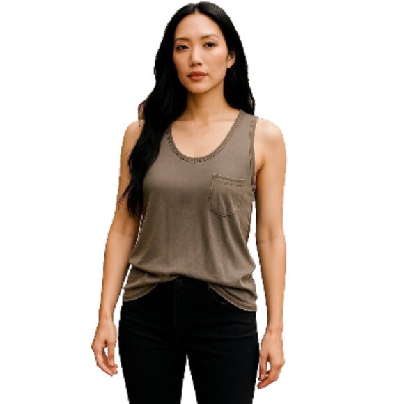 Guess Tank Size L NEW Sleeveless Gold Cara Chain Detail Brown Pocket Women - Picture 1 of 11
